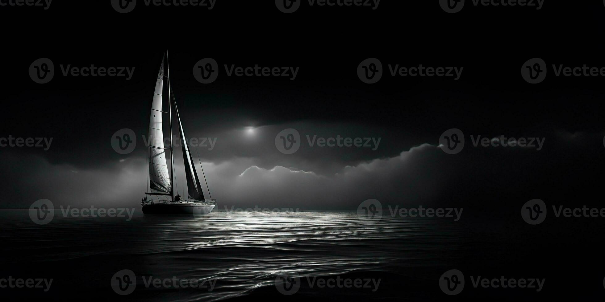 AI Generated. AI Generative. Ship sail boat yacht in open sea ocean lake water. Summer outdoor adventure vacation trip luxury lifestyle. Graphic Art photo