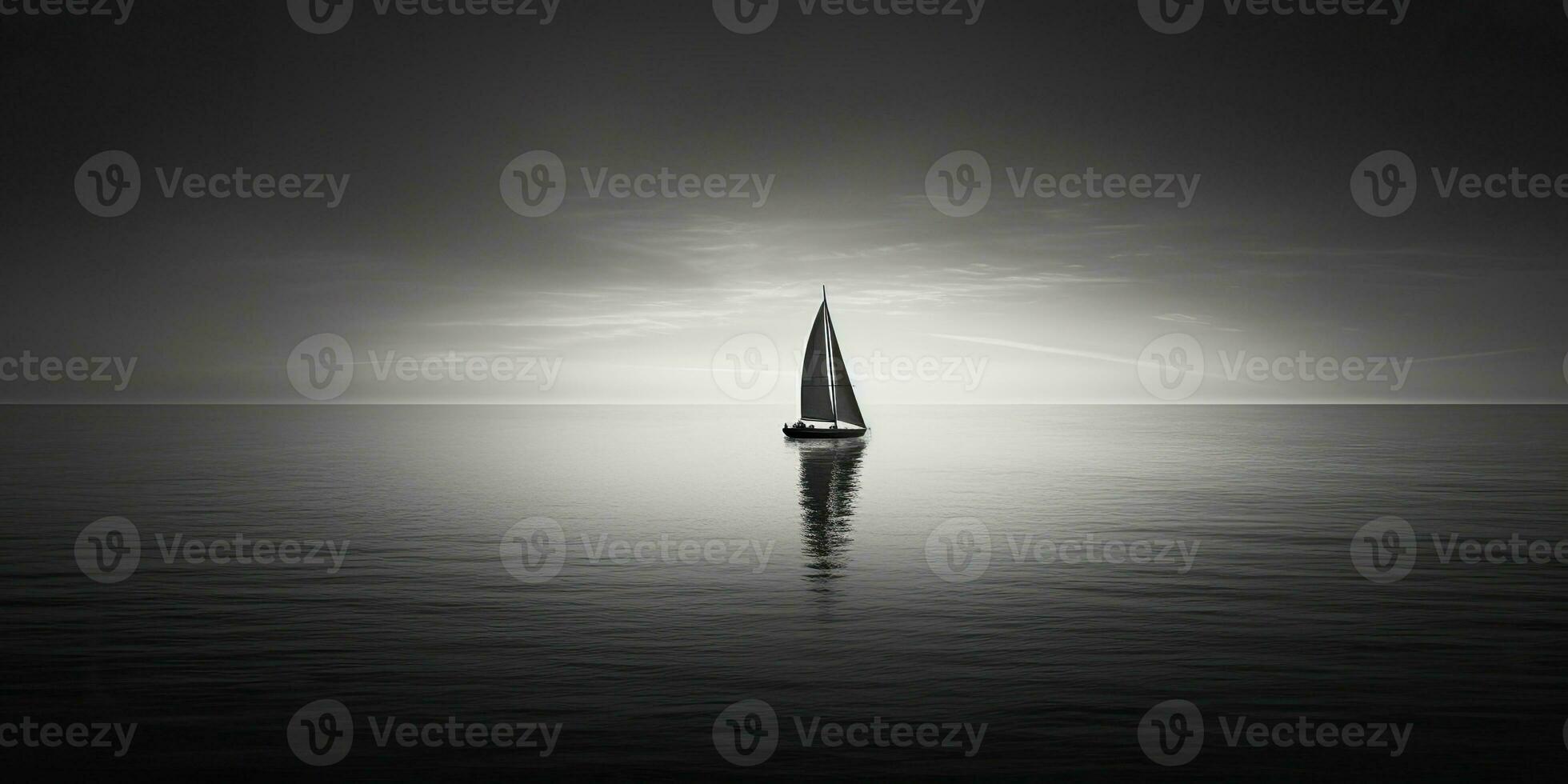 AI Generated. AI Generative. Ship sail boat yacht in open sea ocean lake water. Summer outdoor adventure vacation trip luxury lifestyle. Graphic Art photo