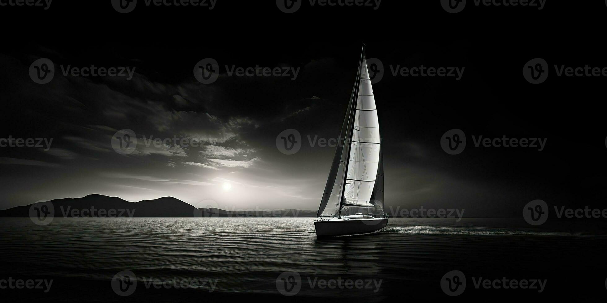 AI Generated. AI Generative. Ship sail boat yacht in open sea ocean lake water. Summer outdoor adventure vacation trip luxury lifestyle. Graphic Art photo