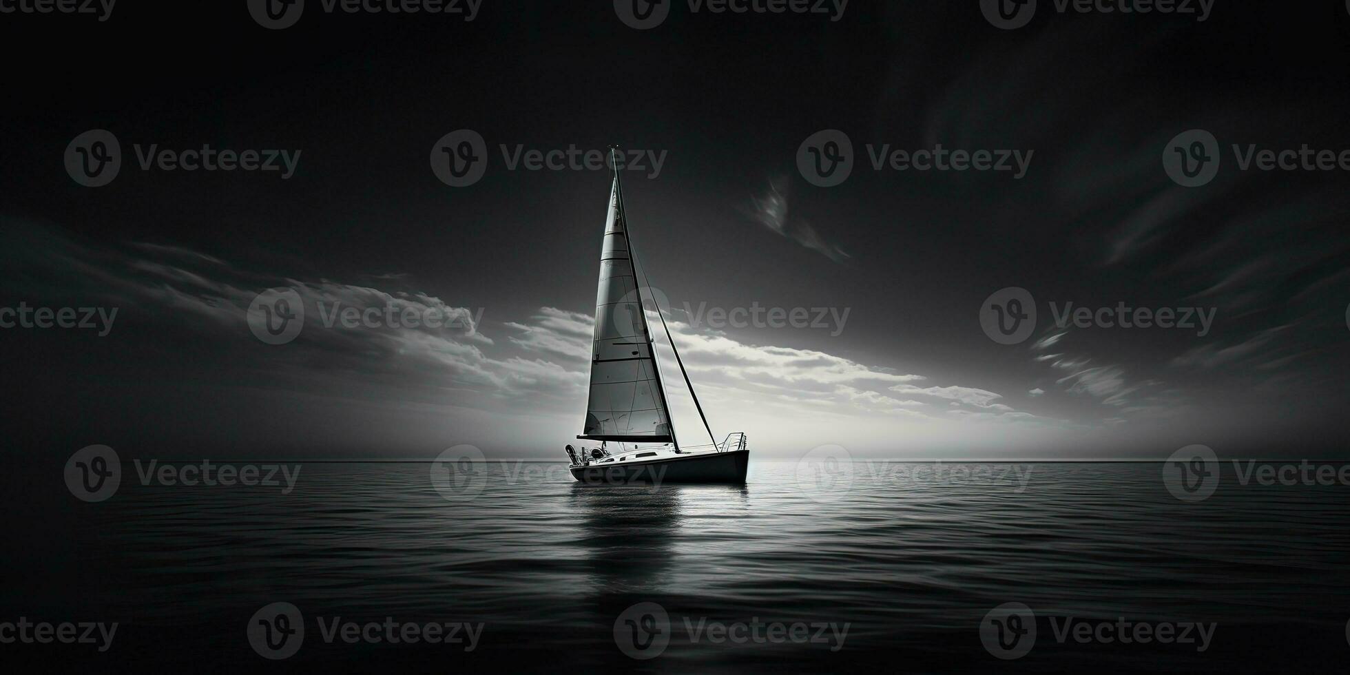 AI Generated. AI Generative. Ship sail boat yacht in open sea ocean lake water. Summer outdoor adventure vacation trip luxury lifestyle. Graphic Art photo