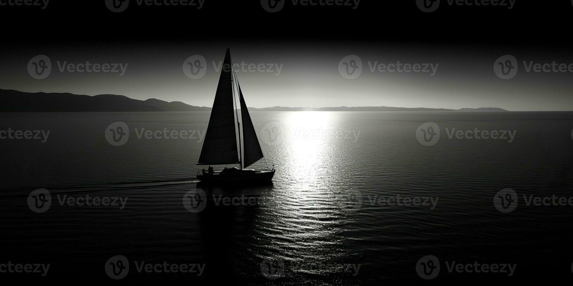 AI Generated. AI Generative. Ship sail boat yacht in open sea ocean lake water. Summer outdoor adventure vacation trip luxury lifestyle. Graphic Art photo