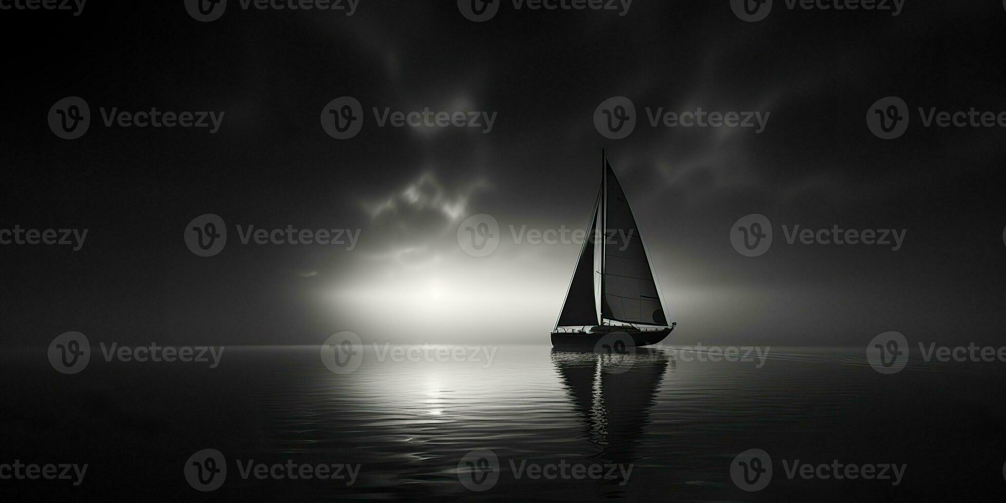 AI Generated. AI Generative. Ship sail boat yacht in open sea ocean lake water. Summer outdoor adventure vacation trip luxury lifestyle. Graphic Art photo