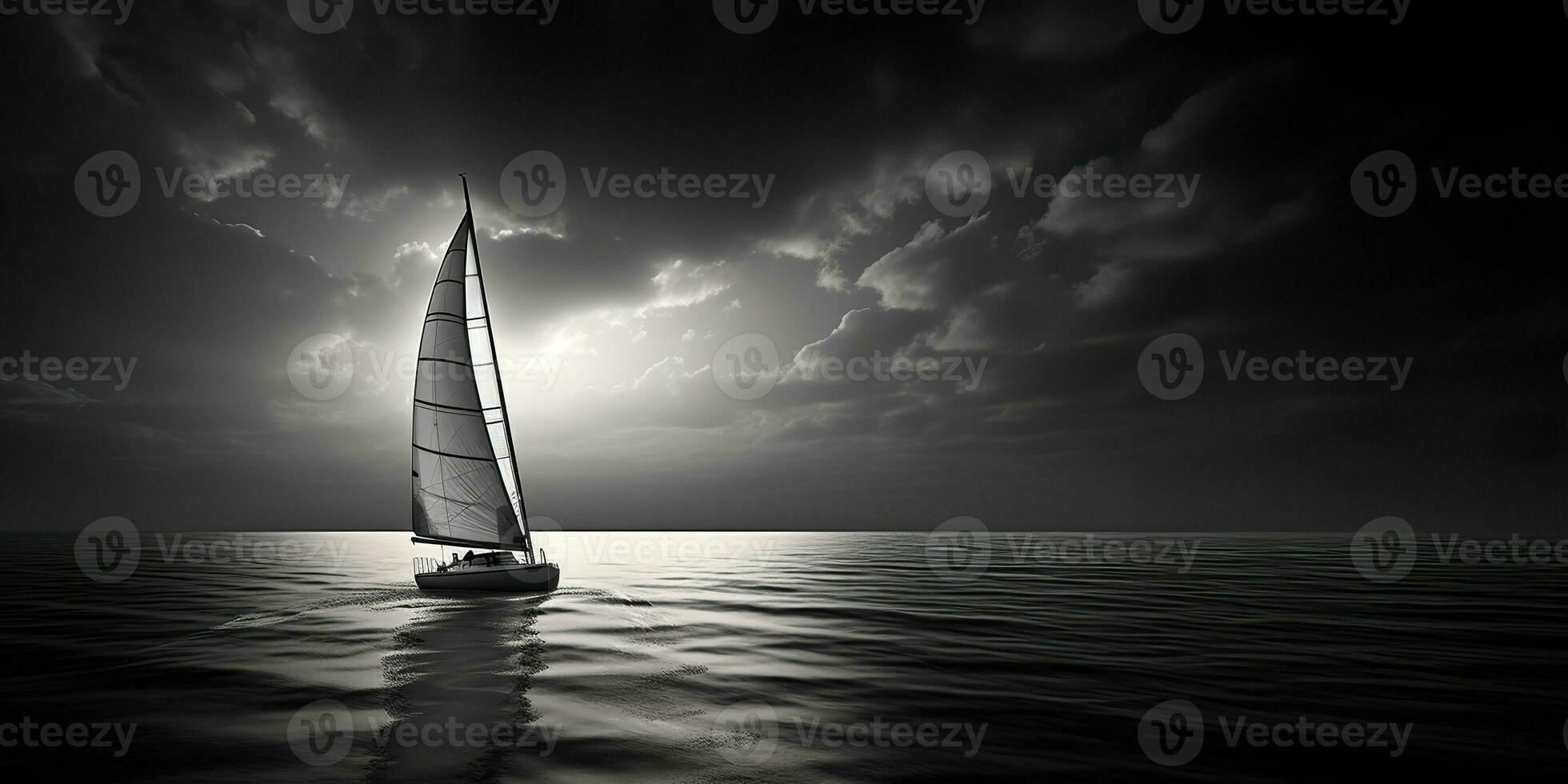 AI Generated. AI Generative. Ship sail boat yacht in open sea ocean lake water. Summer outdoor adventure vacation trip luxury lifestyle. Graphic Art photo