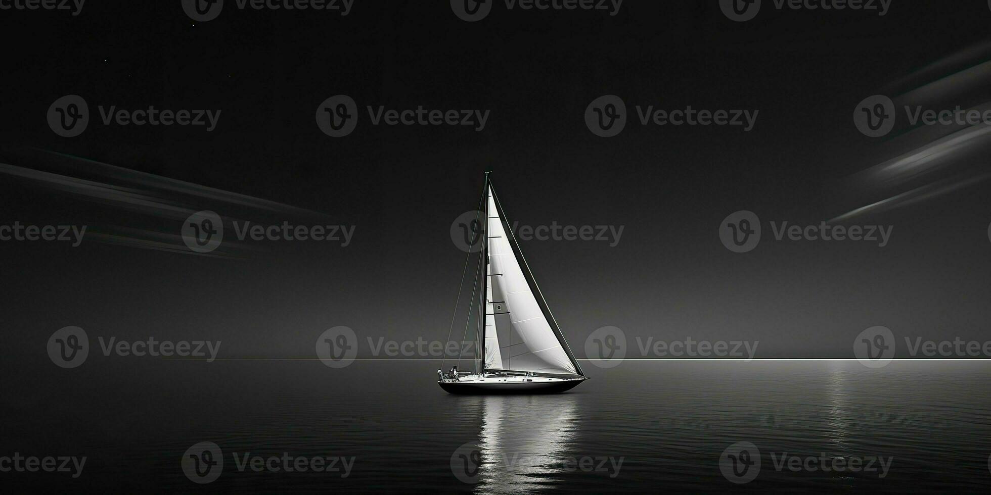 AI Generated. AI Generative. Ship sail boat yacht in open sea ocean lake water. Summer outdoor adventure vacation trip luxury lifestyle. Graphic Art photo