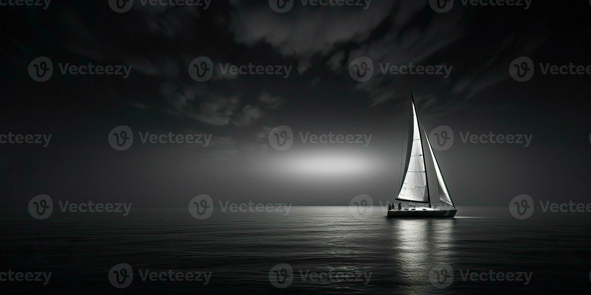 AI Generated. AI Generative. Ship sail boat yacht in open sea ocean lake water. Summer outdoor adventure vacation trip luxury lifestyle. Graphic Art photo