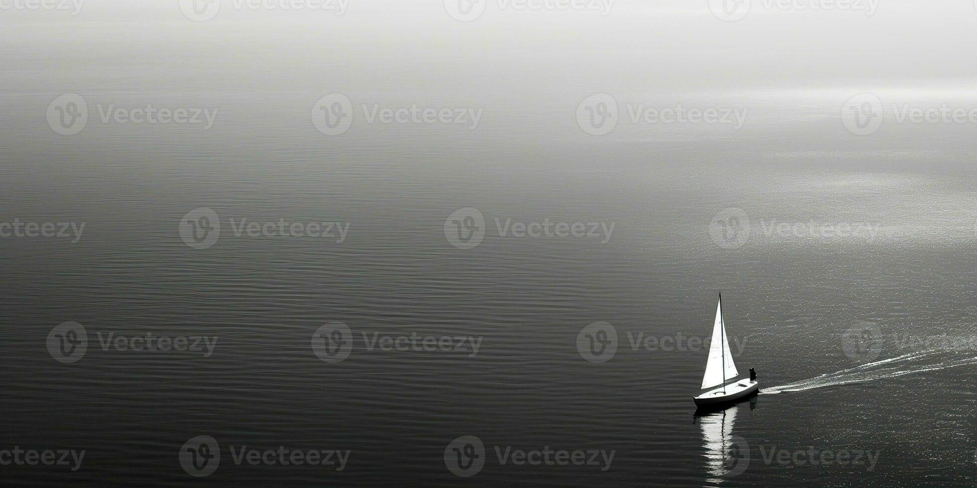 AI Generated. AI Generative. Ship sail boat yacht in open sea ocean lake water. Summer outdoor adventure vacation trip luxury lifestyle. Graphic Art photo