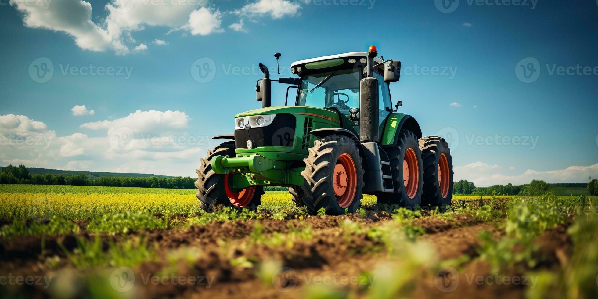 AI Generated. AI Generative. Tractor combine machine harvest field farming. Nature outdoor meadow landscape machine industry. Graphic Art photo