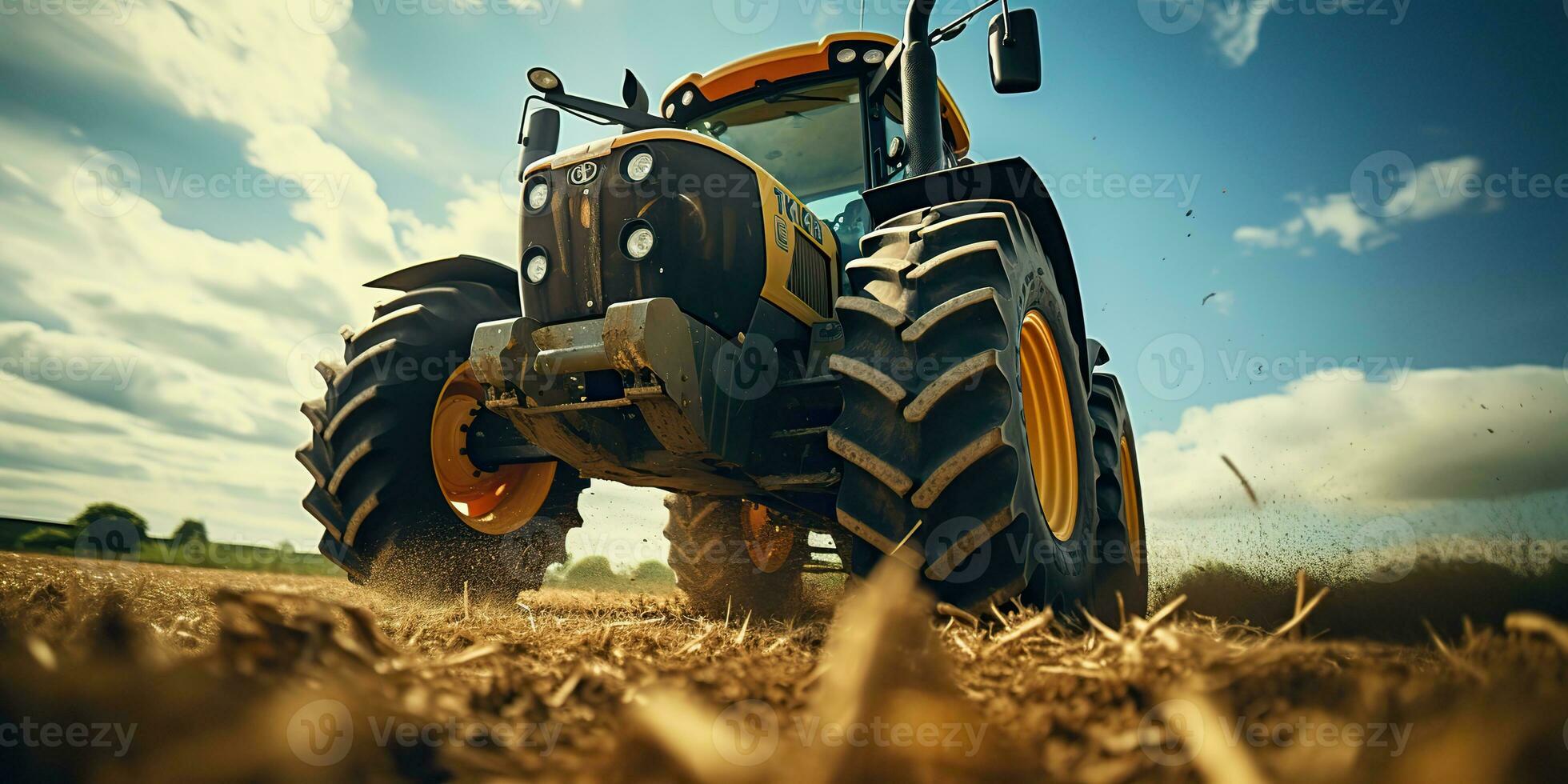 AI Generated. AI Generative. Tractor combine machine harvest field farming. Nature outdoor meadow landscape machine industry. Graphic Art photo