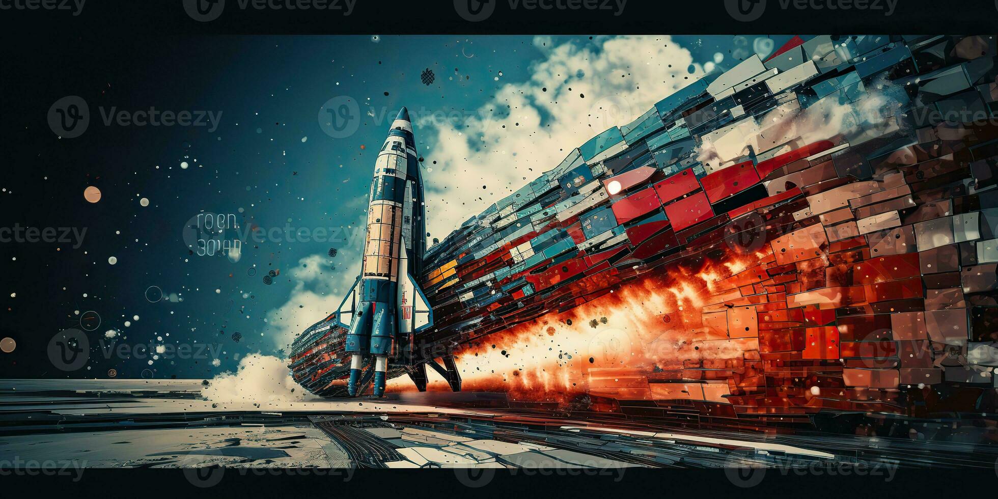 AI Generated. AI Generative. Rocket spaceship shuttle spacecraft launch. Space sgalaxy universe adventure exploration future travel vibe. Graphic Art photo