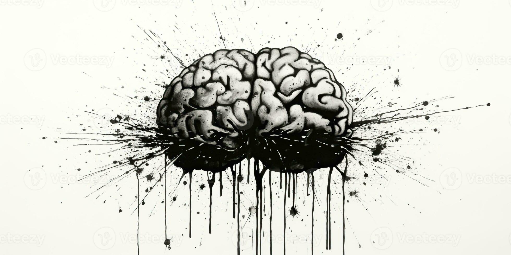 AI Generated. AI Generative. Human brain mind organ ink sketch graffiti street wall art. Graphic Art photo