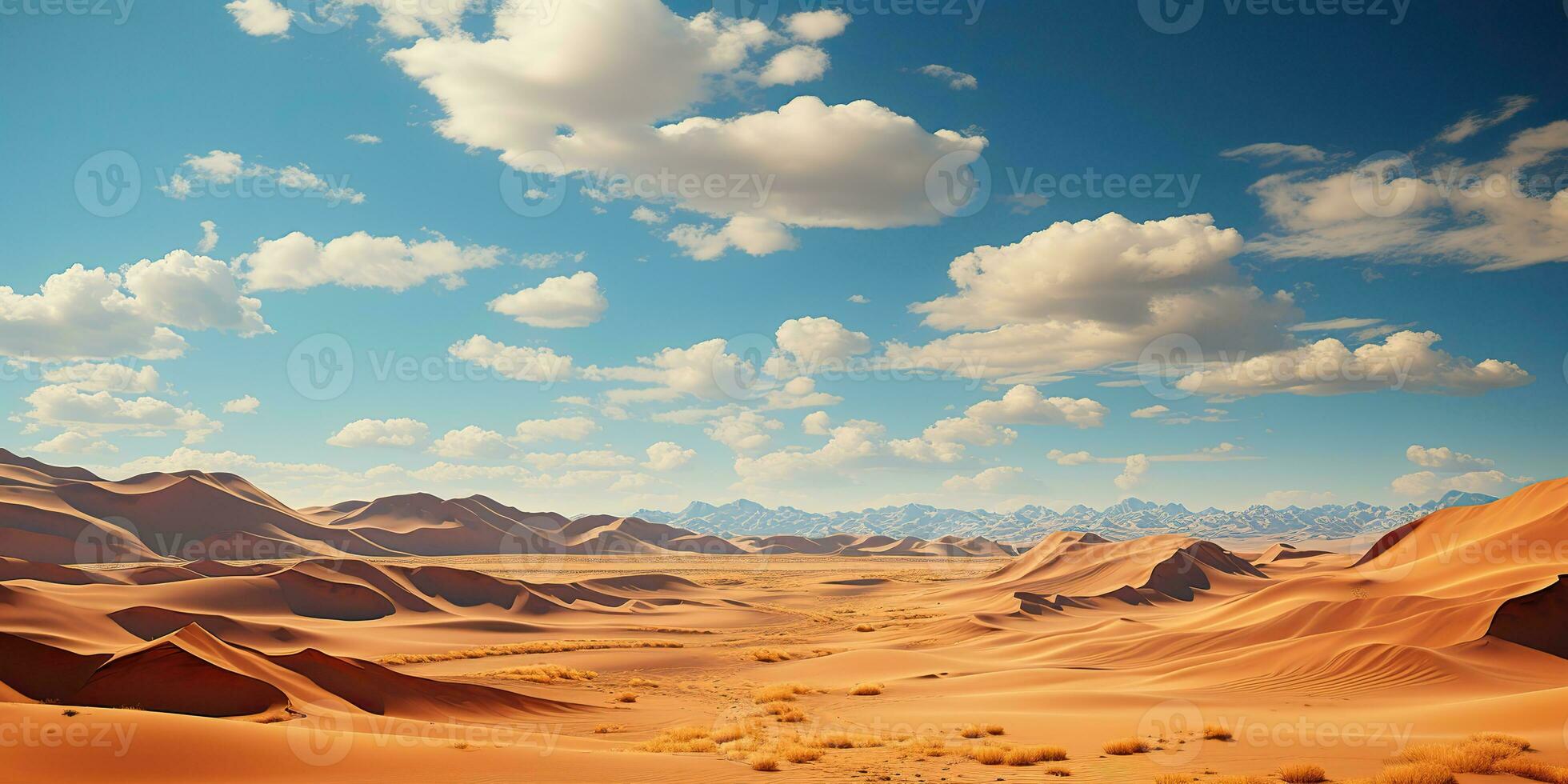 AI Generated. AI Generative. Sunny orange yellow sand dunes desert landscape background. Adventure vacation travel lifestyle. Graphic Art photo