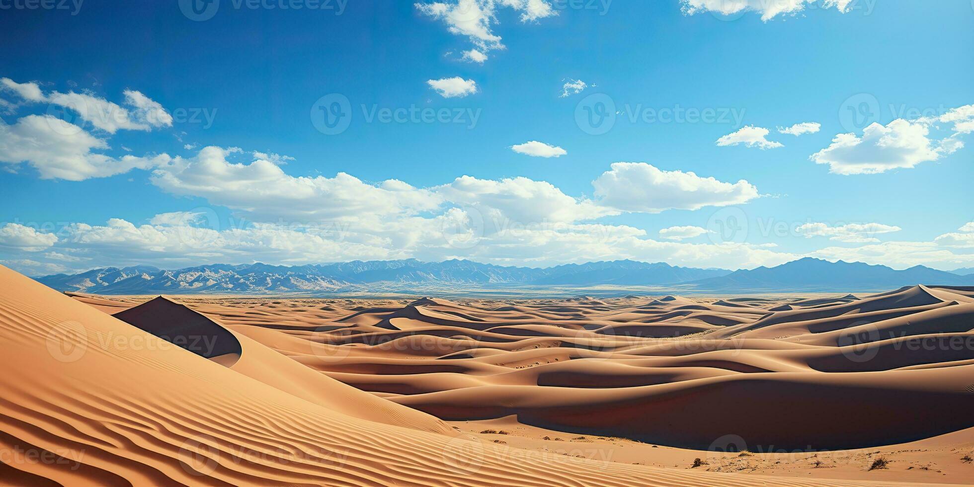 AI Generated. AI Generative. Sunny orange yellow sand dunes desert landscape background. Adventure vacation travel lifestyle. Graphic Art photo