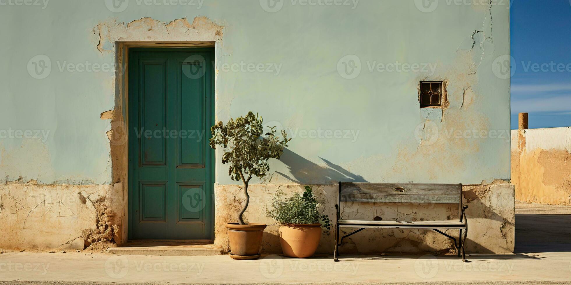 AI Generated. AI Generative. Front view house building stone bricks. Vintage retro countryside background minimalistic architecture. Graphic Art photo