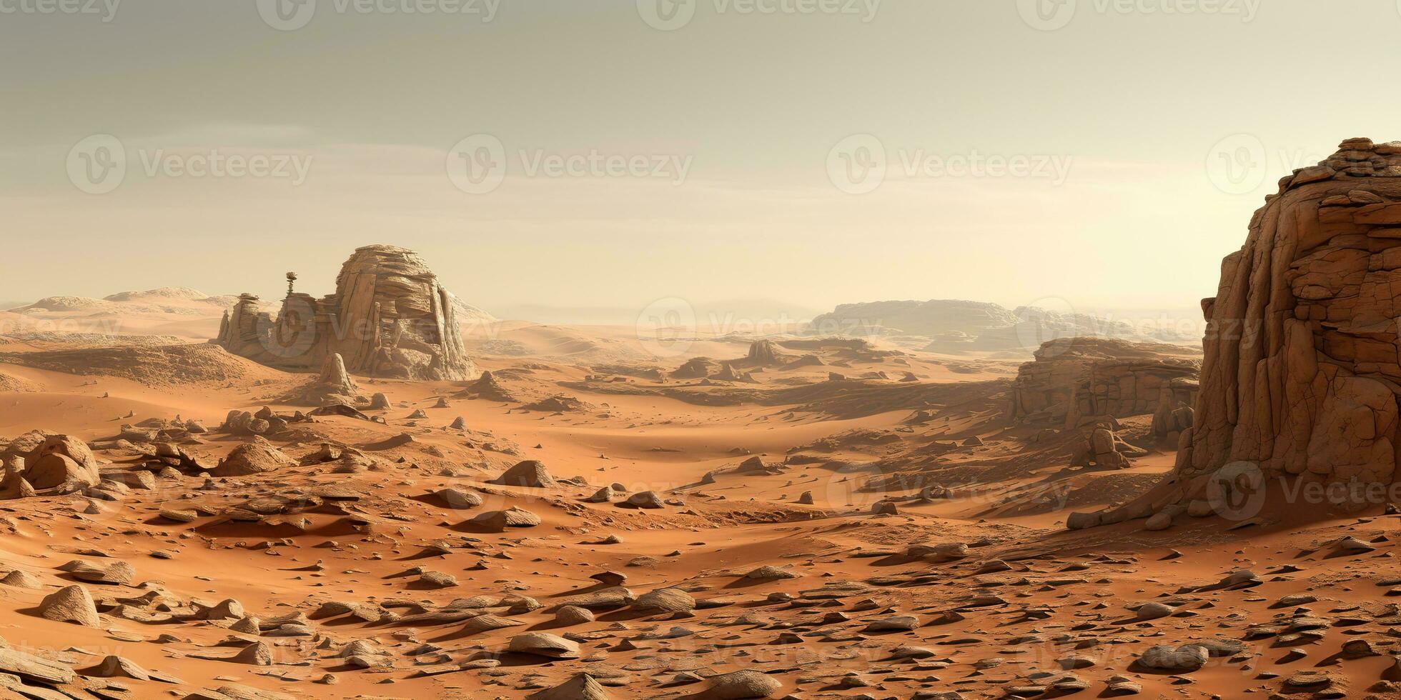 AI Generated. AI Generative. Mars planet galaxy surface landscape desert mountain outdoor landscape. Graphic Art photo