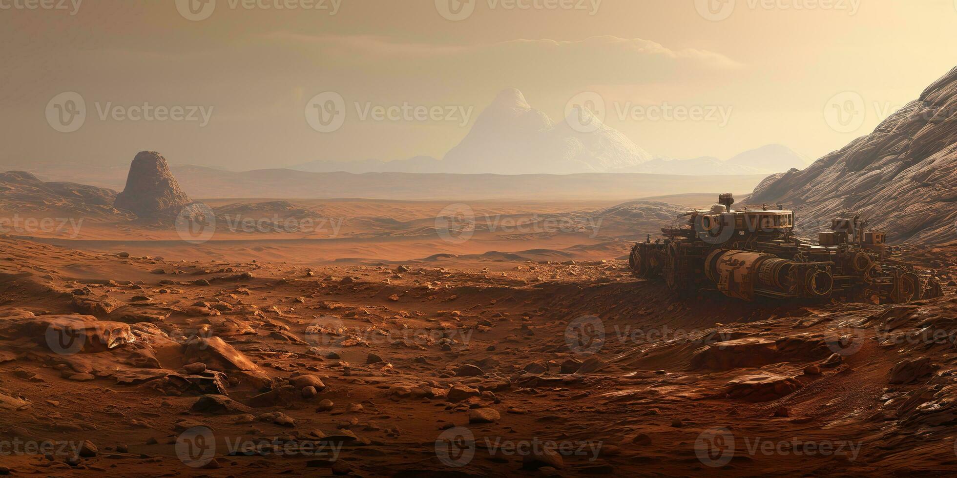 AI Generated. AI Generative. Mars planet galaxy surface landscape desert mountain outdoor landscape. Graphic Art photo