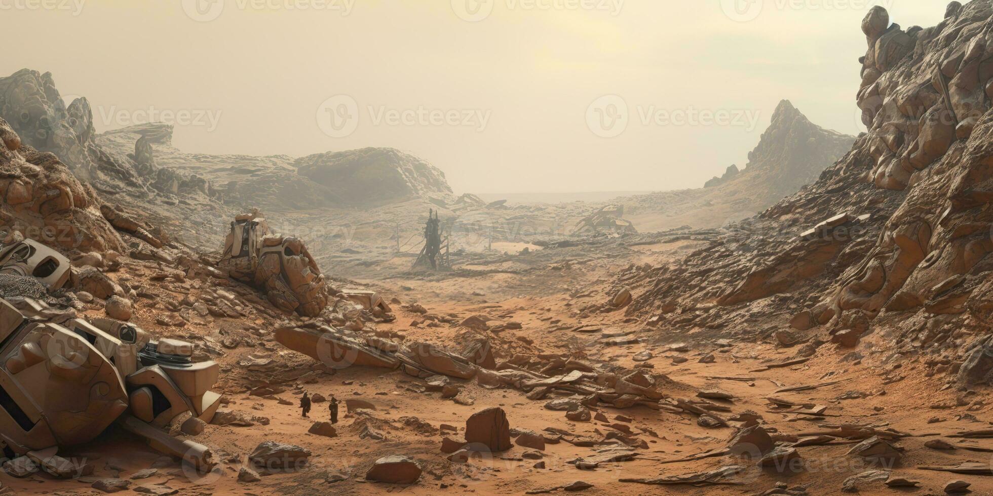 AI Generated. AI Generative. Mars planet galaxy surface landscape desert mountain outdoor landscape. Graphic Art photo