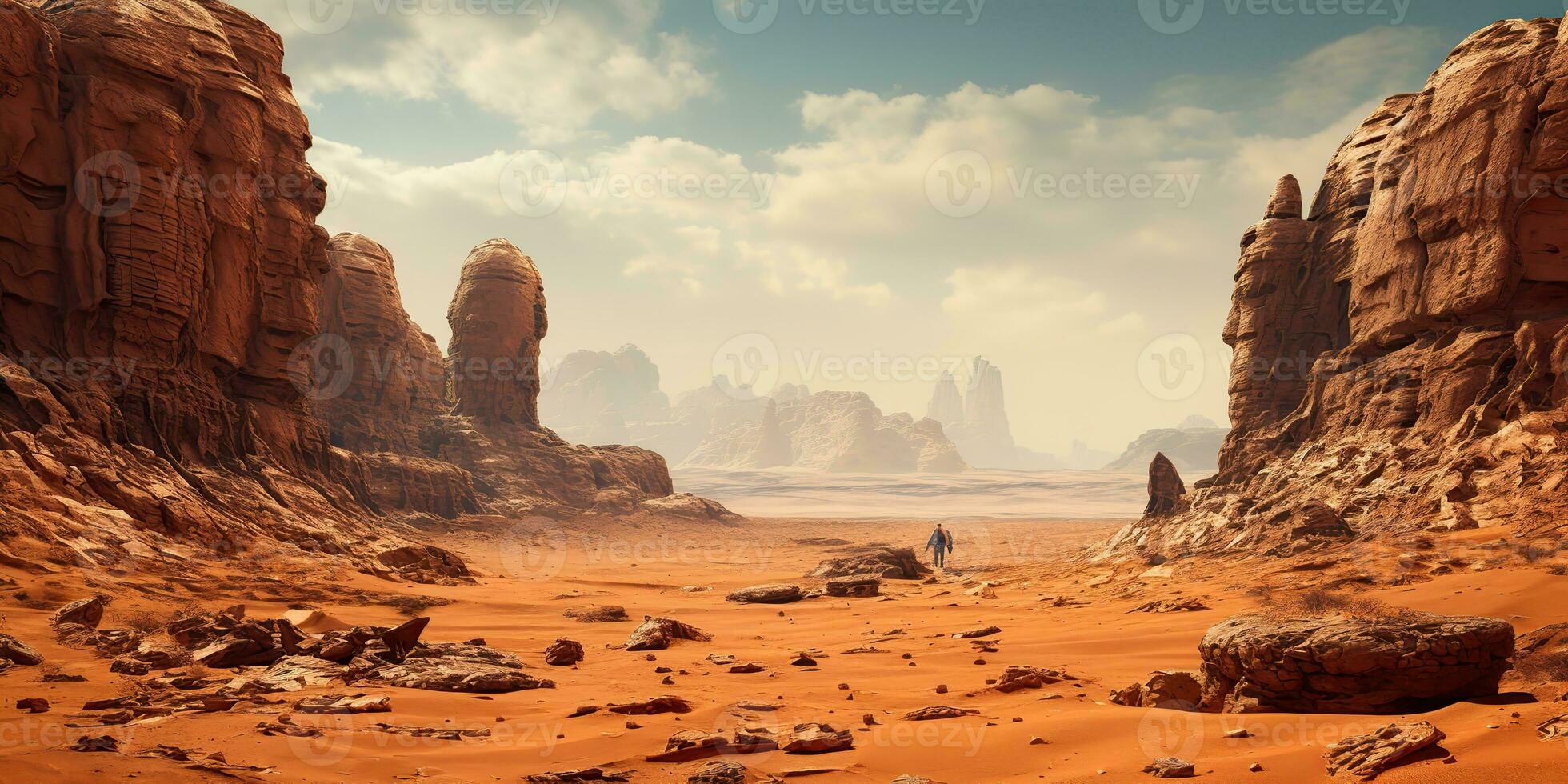 AI Generated. AI Generative. Mars planet galaxy surface landscape desert mountain outdoor landscape. Graphic Art photo