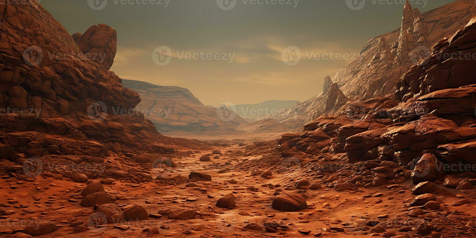 AI Generated. AI Generative. Mars planet galaxy surface landscape desert mountain outdoor landscape. Graphic Art photo
