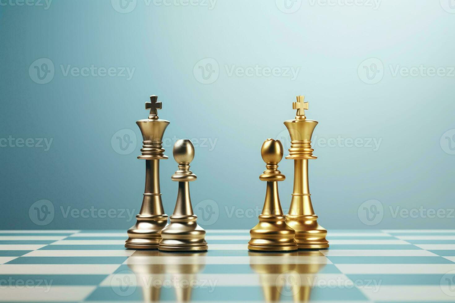 Golden king and queen chess piece. Concept for business competition and strategy. Generative AI photo