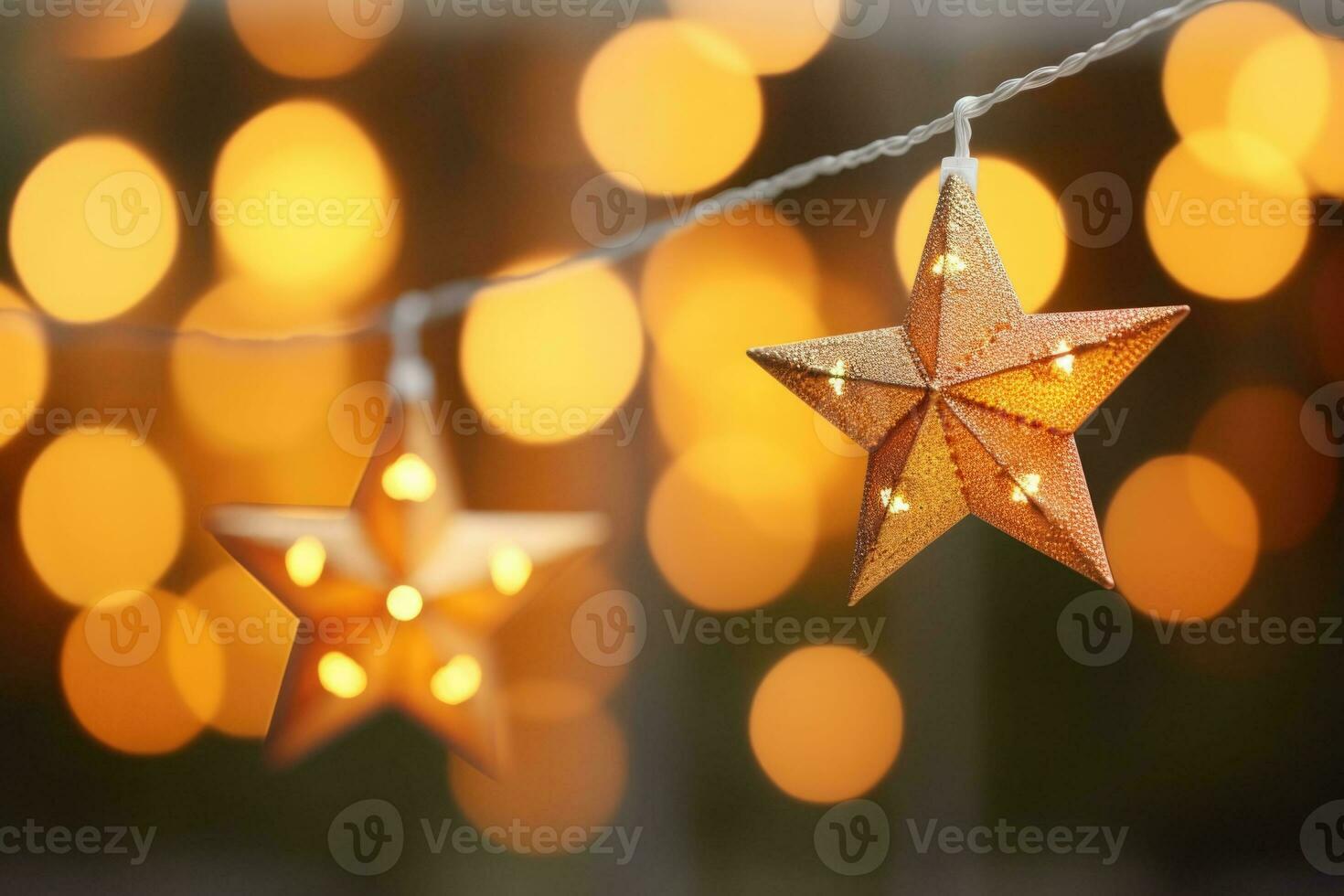Christmas star lights on blurred background. Led string light decoration. AI generated photo