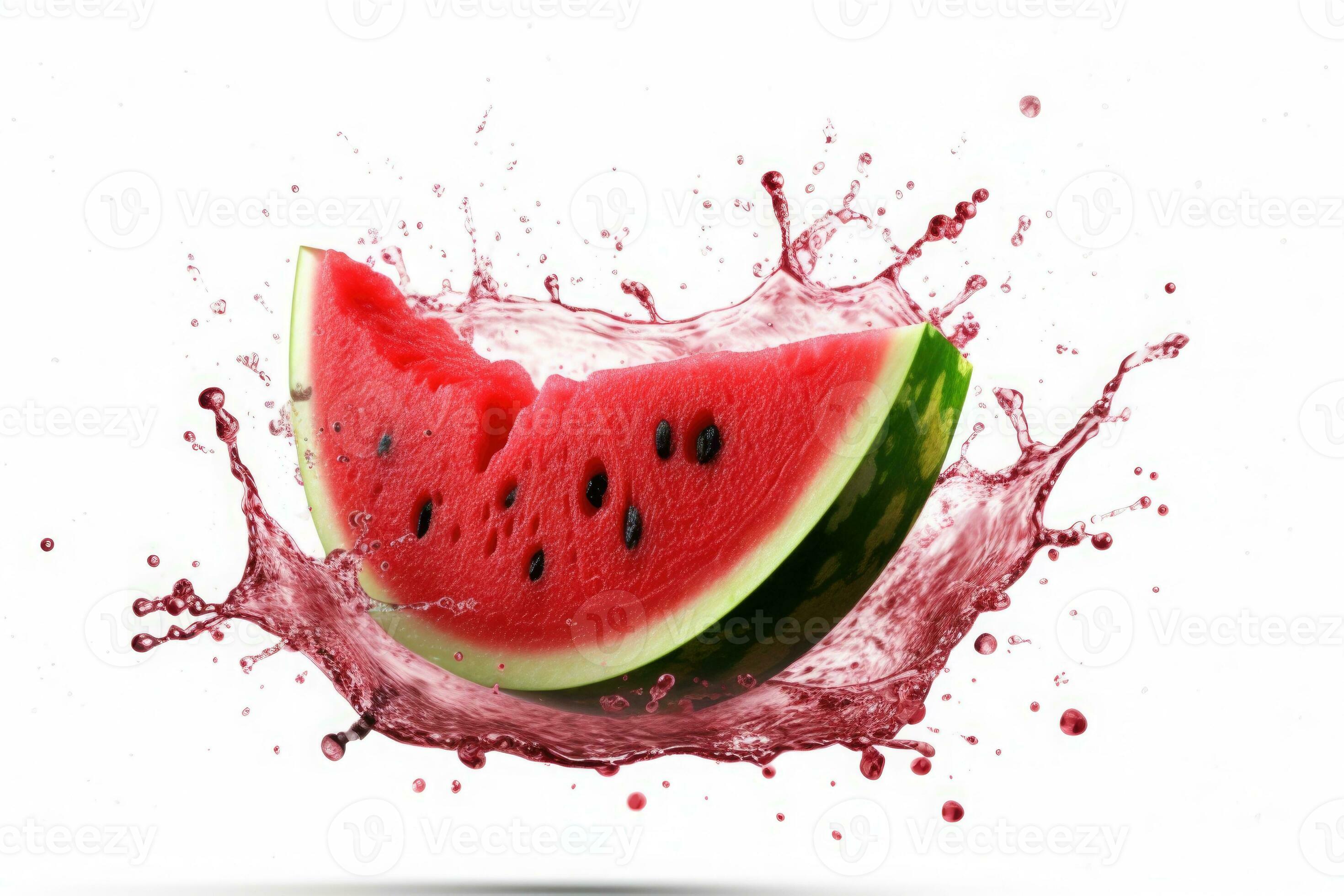 Watermelon in red fresh juice splash. Watermelon juice. Fresh fruit