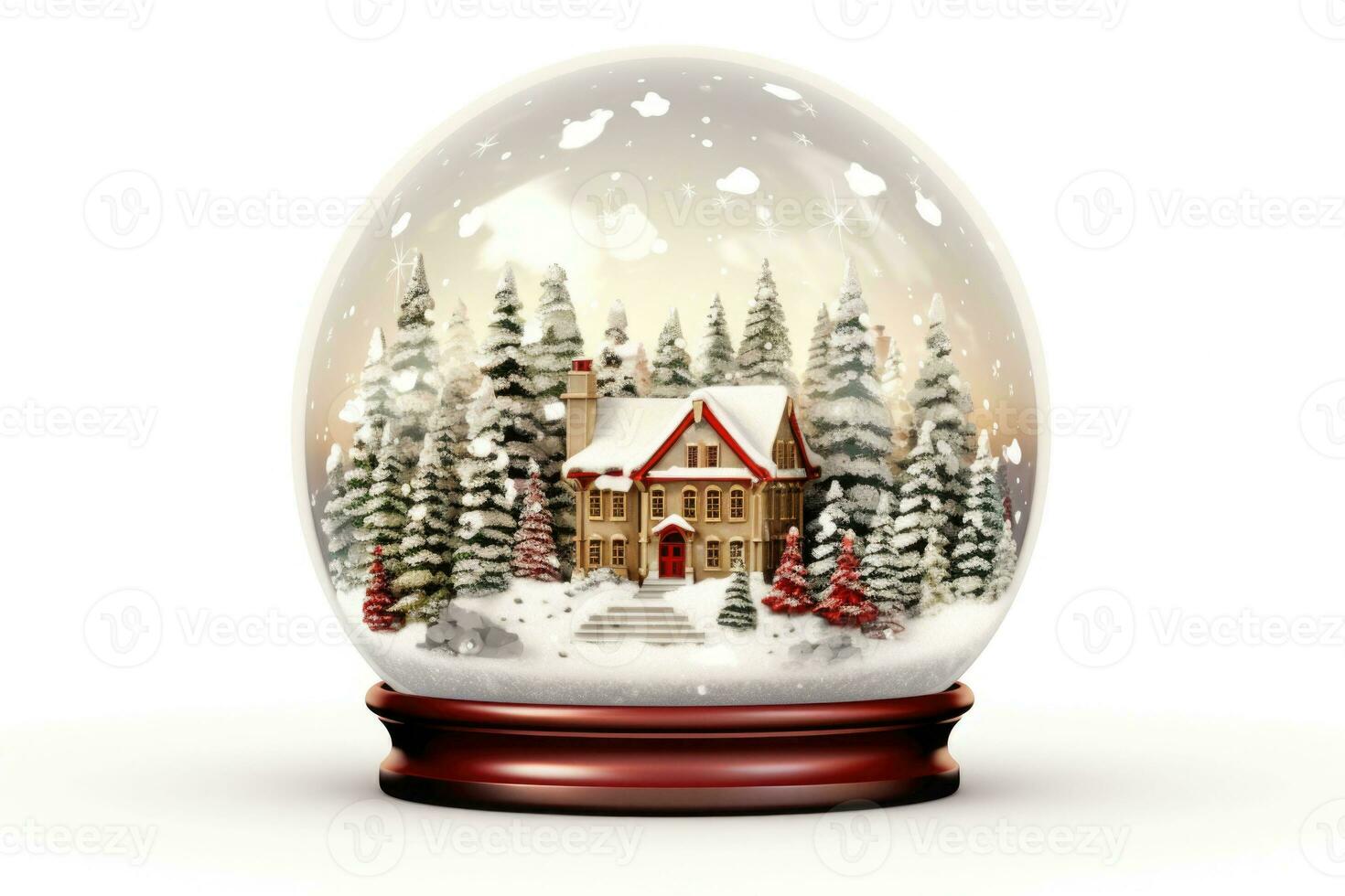 Christmas snow globe with gingerbread house inside on white background. AI generated photo