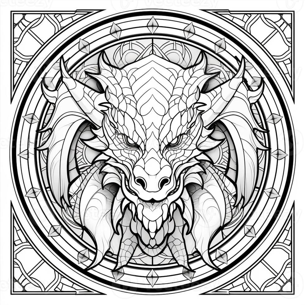 Stained Glass Dragon Coloring Pages 26910079 Stock Photo at Vecteezy