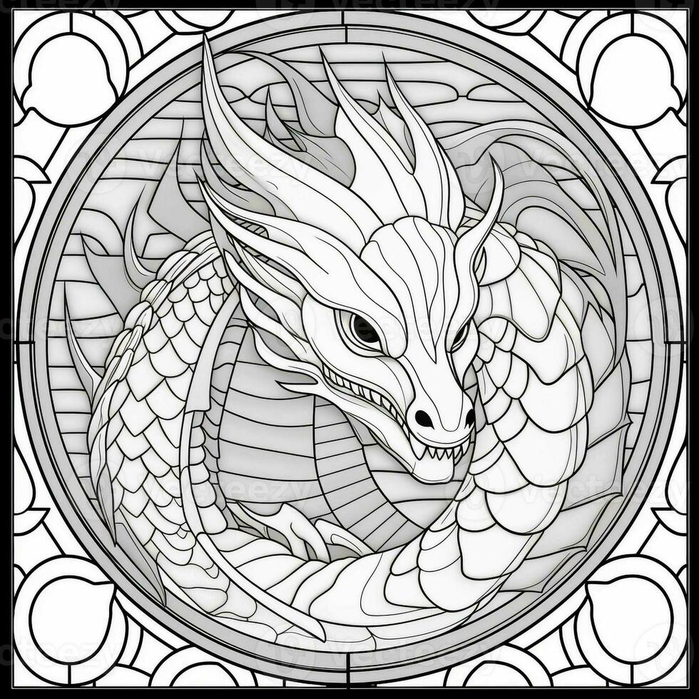 Stained Glass Dragon Coloring Pages 26910144 Stock Photo at Vecteezy