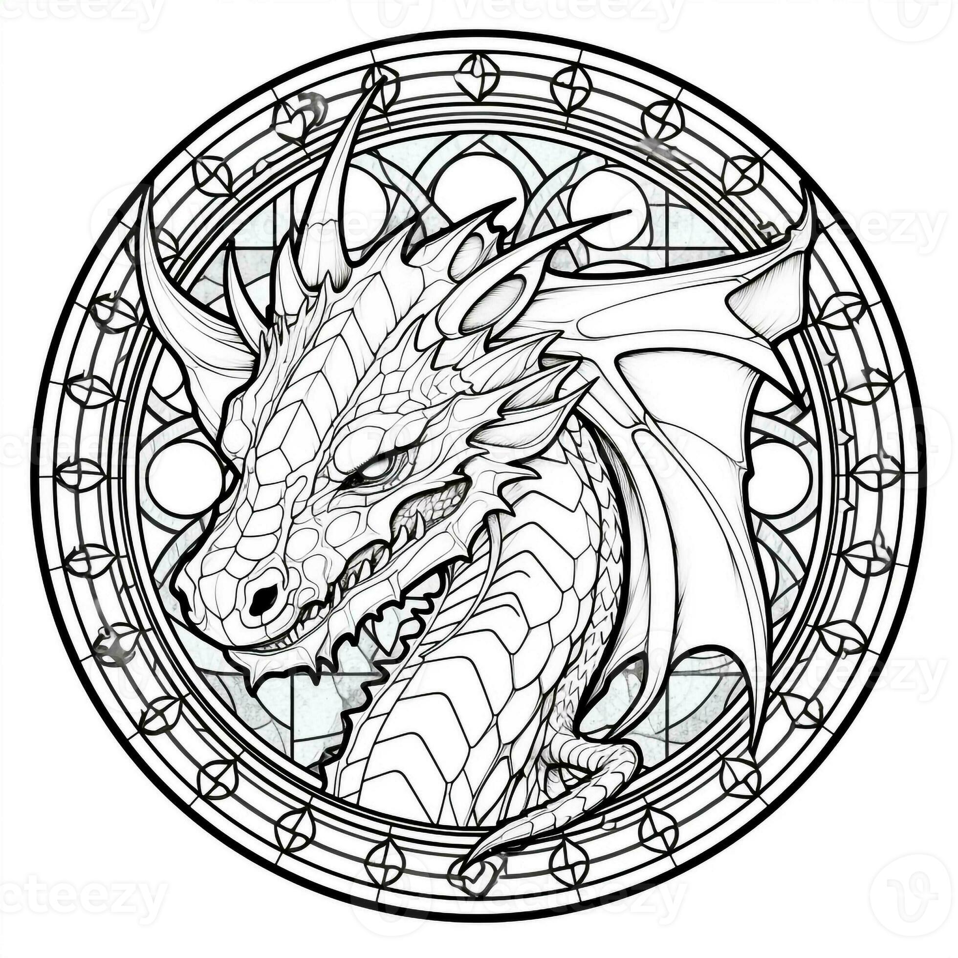 Stained Glass Dragon Coloring Pages 26910269 Stock Photo at Vecteezy
