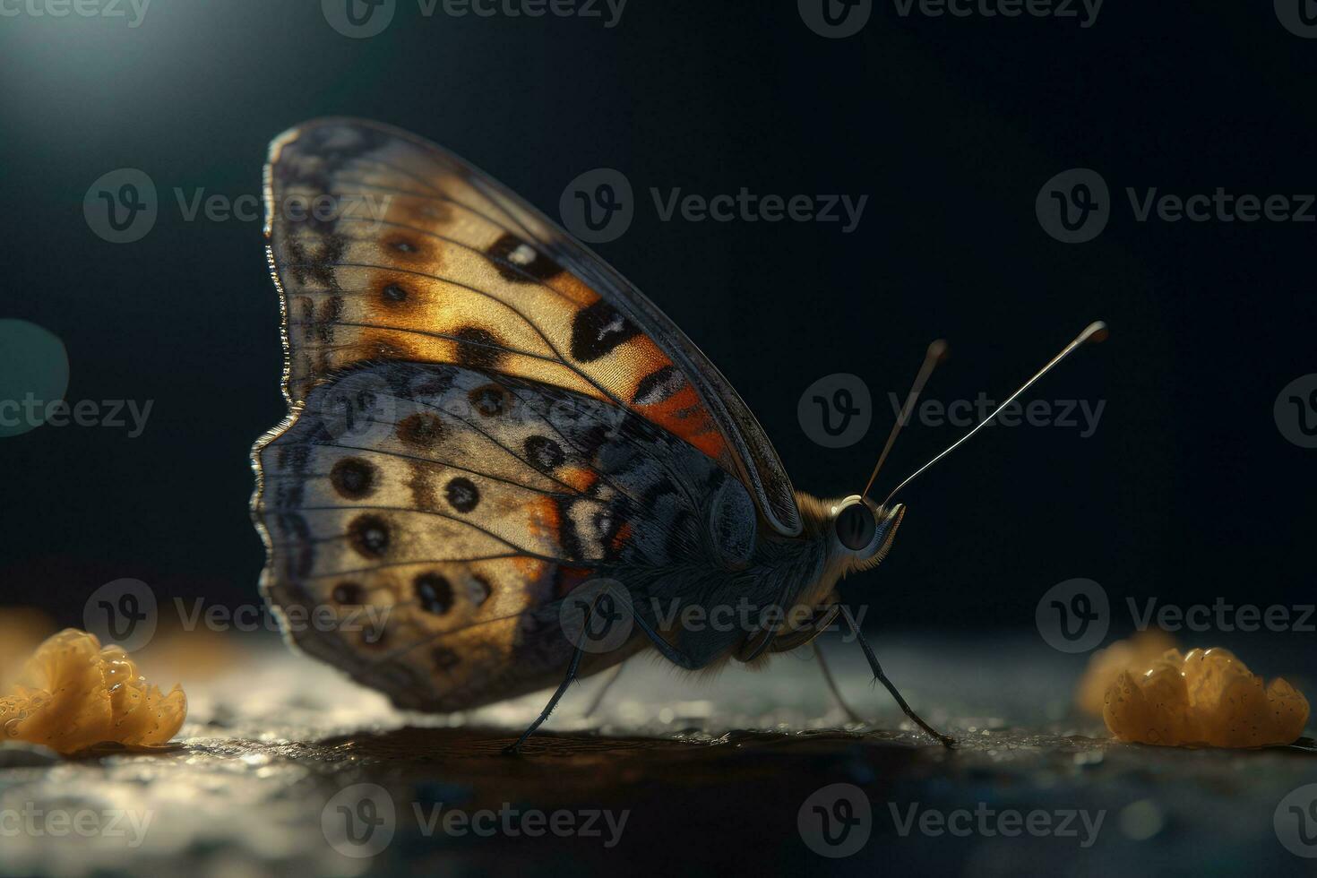 The rust-colored butterfly, close up. Butterfly in the morning nature. Generative AI photo
