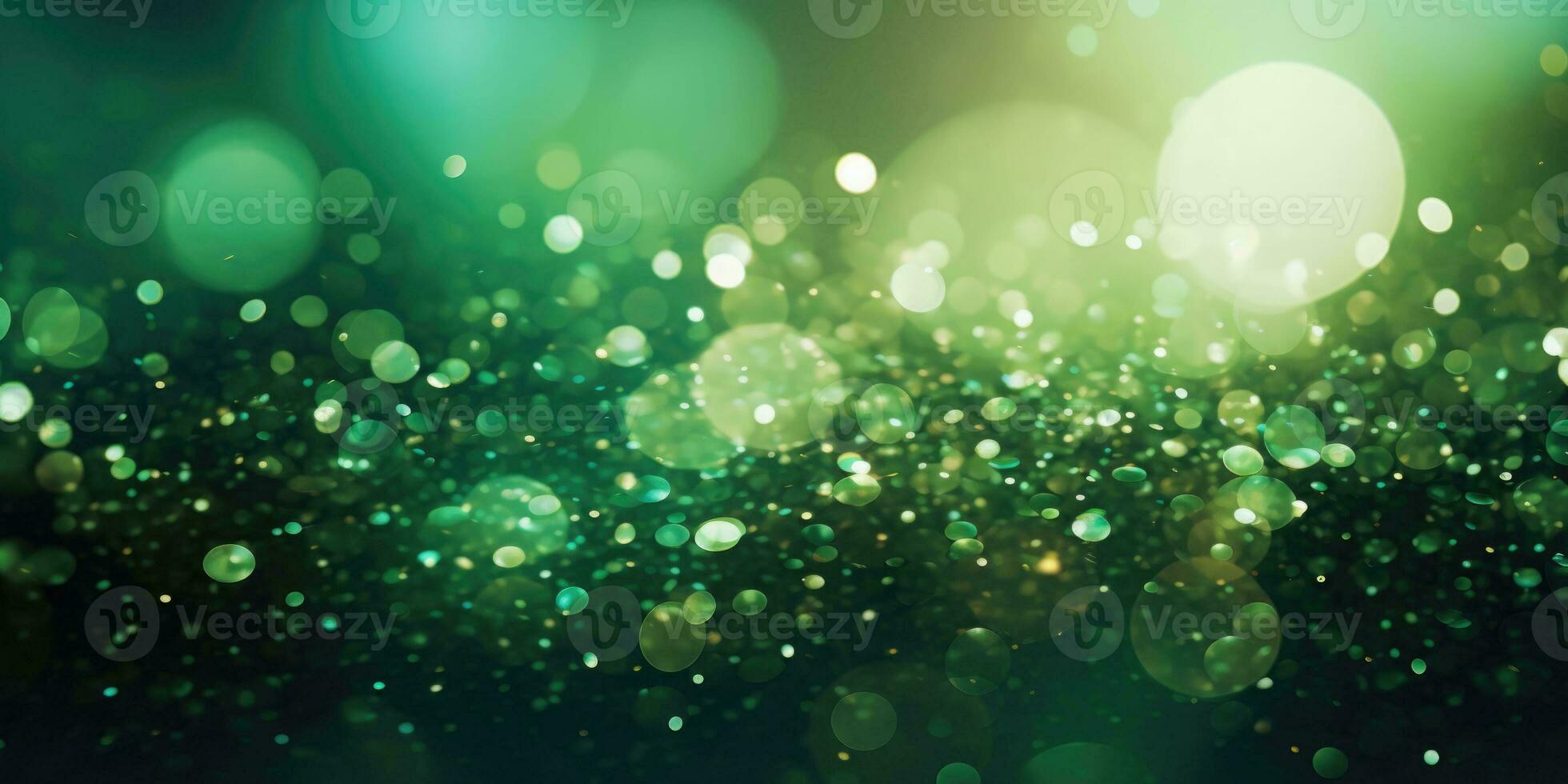 Bokeh background in green in the style of confetti like dots. Glitter and diamond dust. AI generated photo