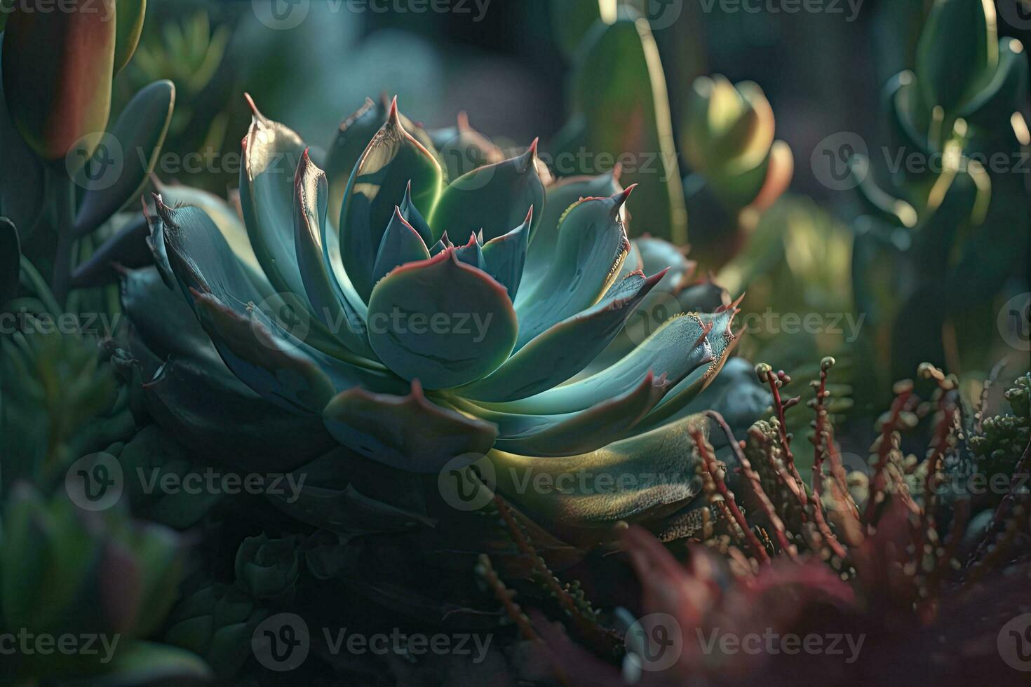 verde suculento planta con agua gotas. un sorprendentes macro disparo. generativo ai foto