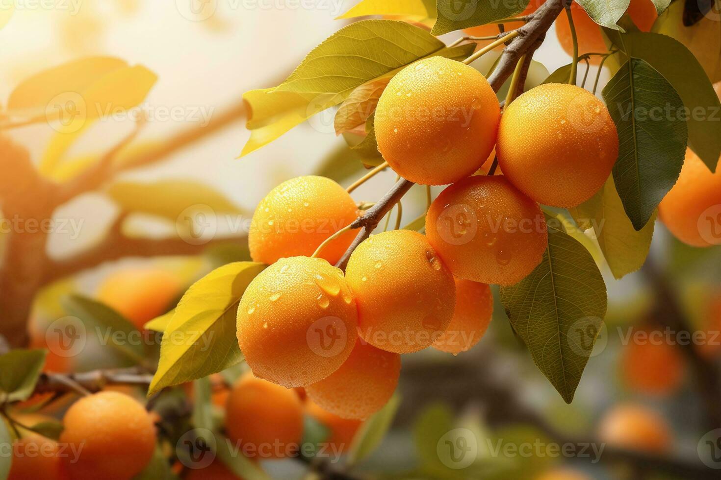 Ripe oranges hanging from a small orange tree. Tangerines on a tree in a garden. Generative AI photo