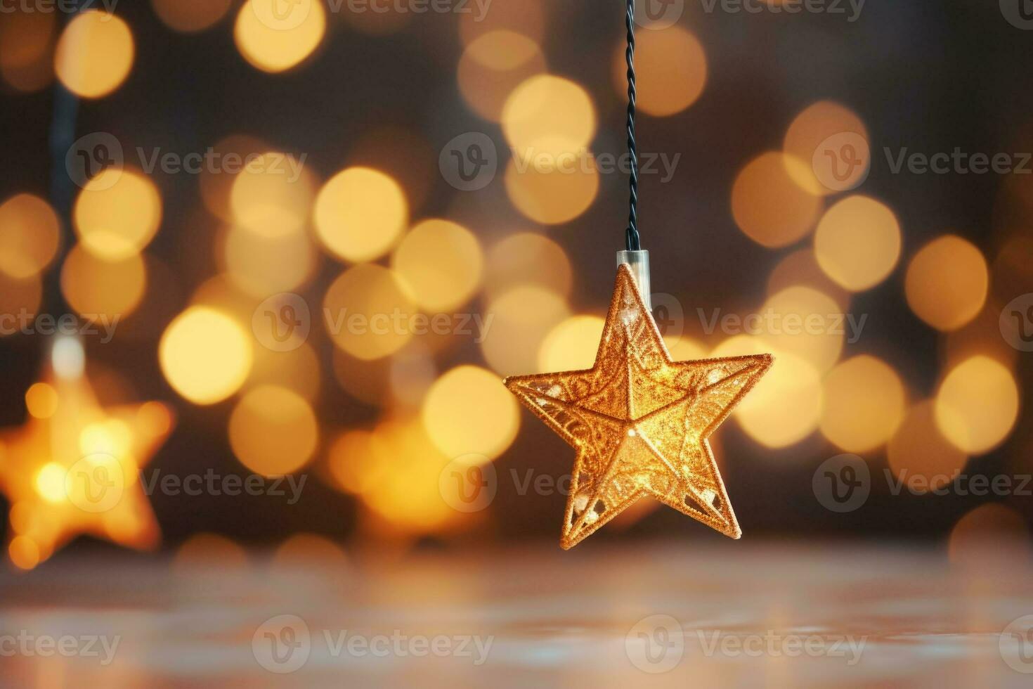 Christmas star lights on blurred background. Led string light decoration. AI generated photo
