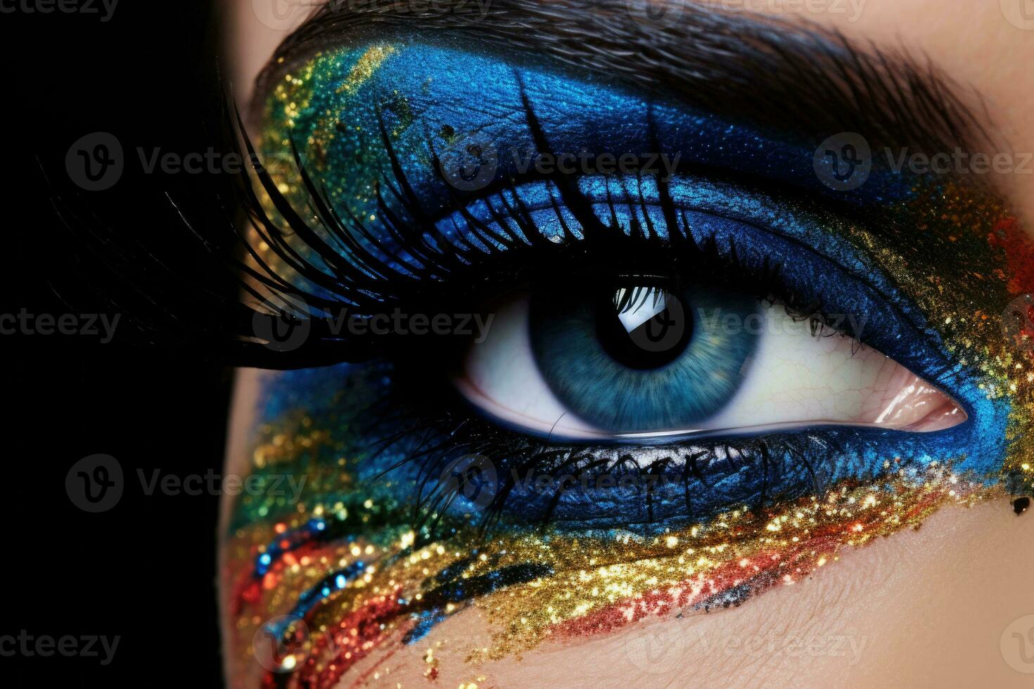 High fashion eye makeup. Beautiful holiday makeup close up. Generative AI photo