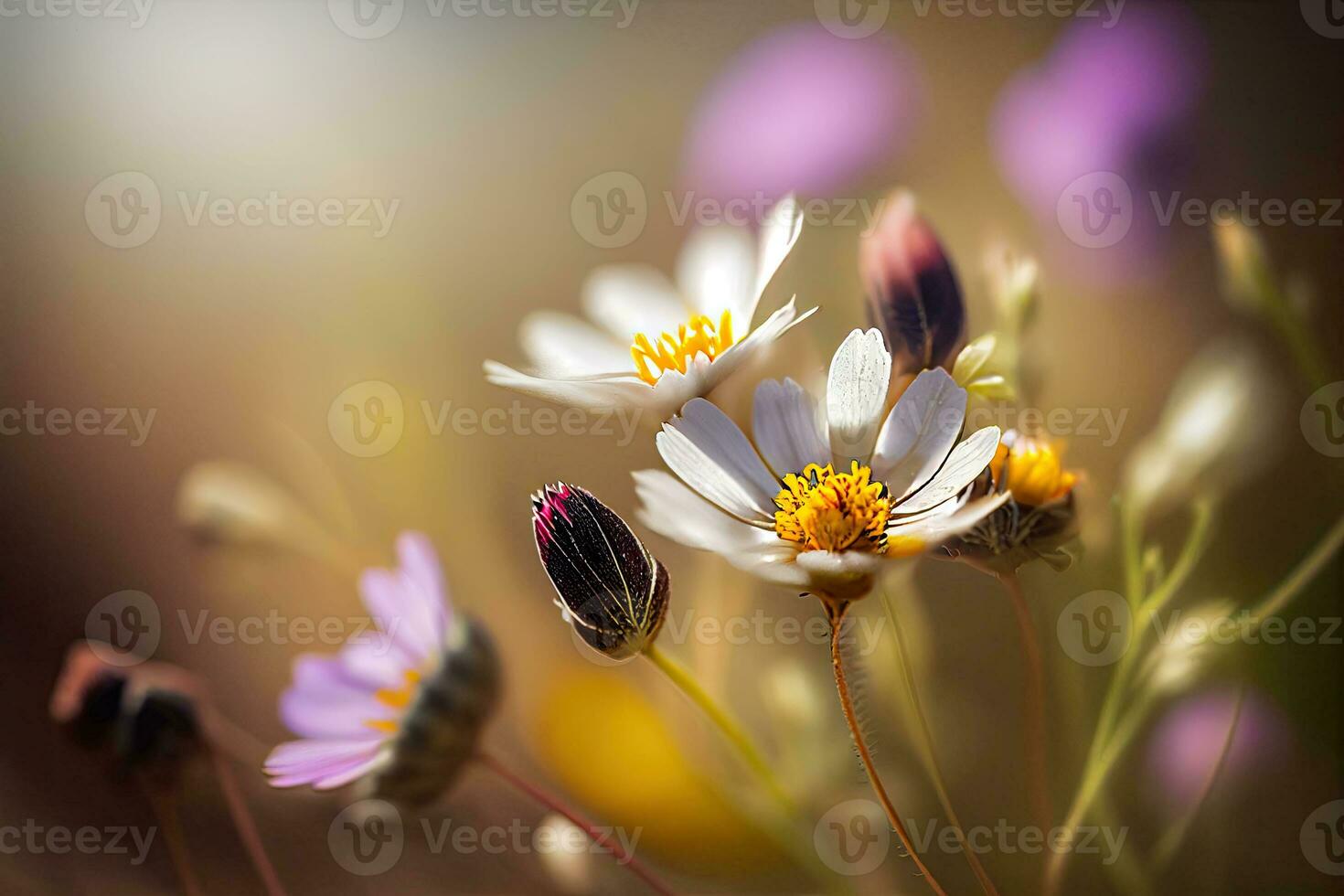 Flower meadow under a summer sky in color field. Generative AI illustration photo