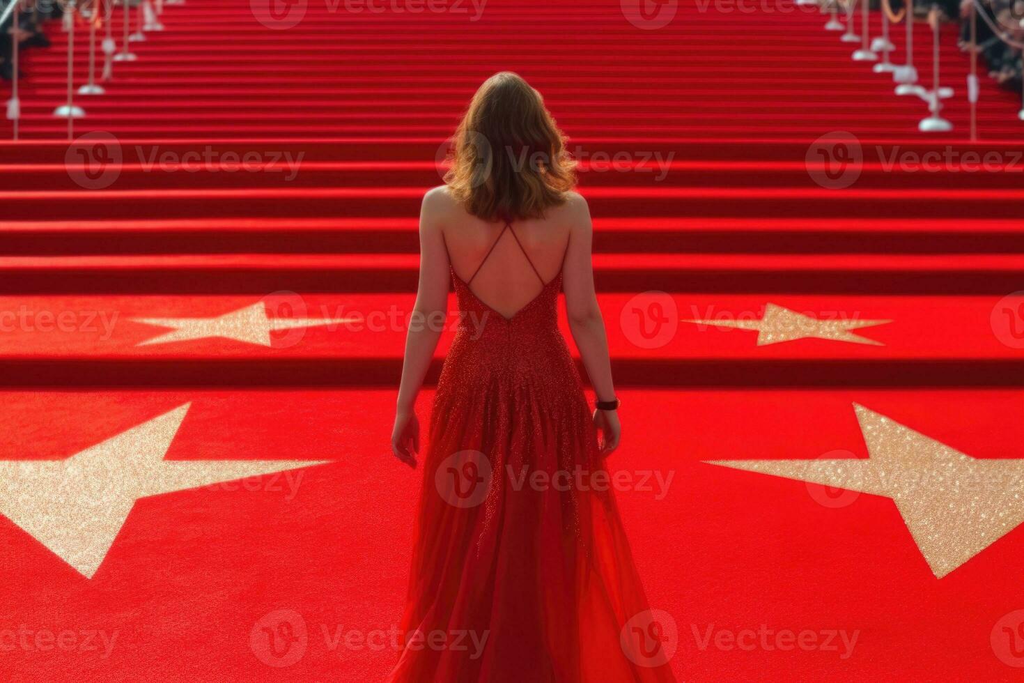 World entertainment star on the red carpet of a festival back view. Generative AI photo