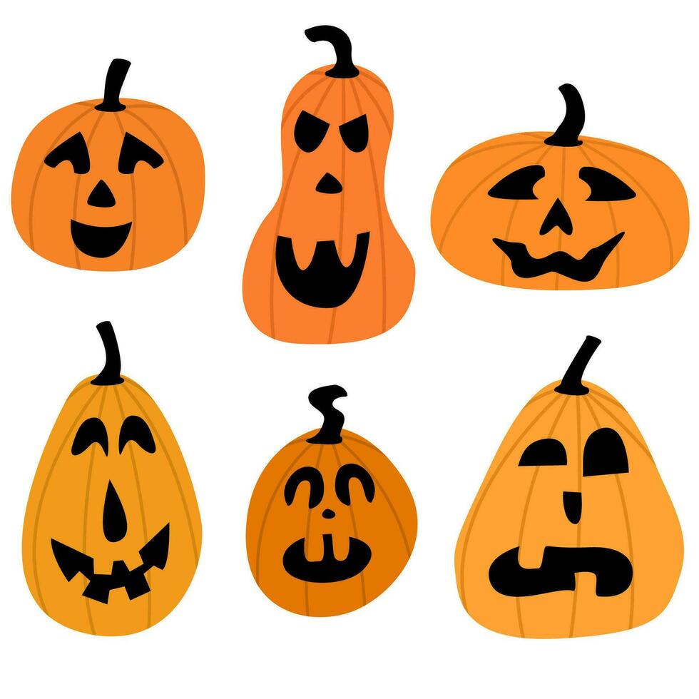Set of Halloween pumpkins. Pumpkin of different shapes and colors.  Autumn pumpkin vector