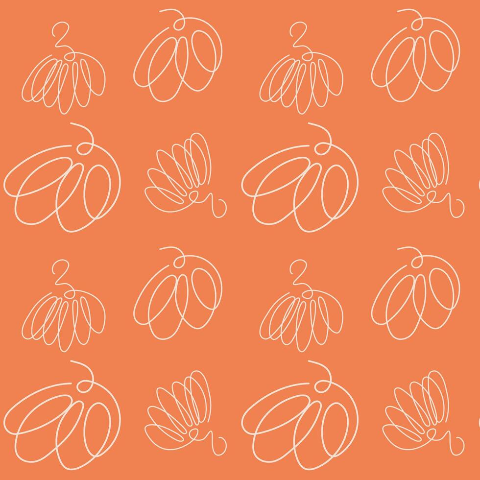 Pumpkin linear illustration pattern. One line of autumn pumpkin pattern. vector