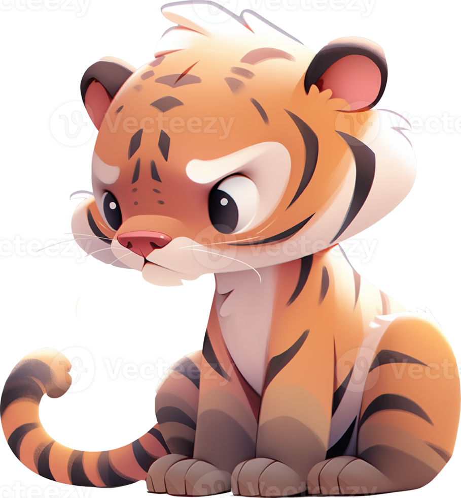 cute tiger isolated on ground Cartoon style png