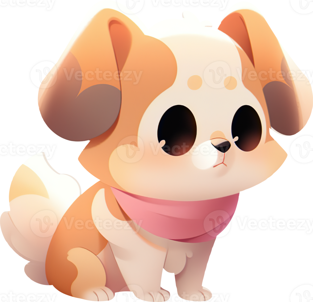 mignonne dessin animé chien avec rose écharpe sur sol ai généré png