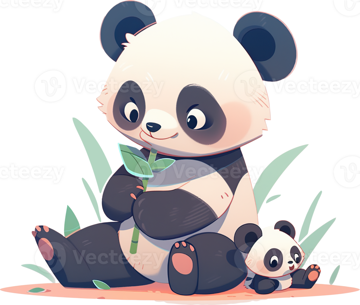 carino cartone animato panda madre e bambino panda ai generato png