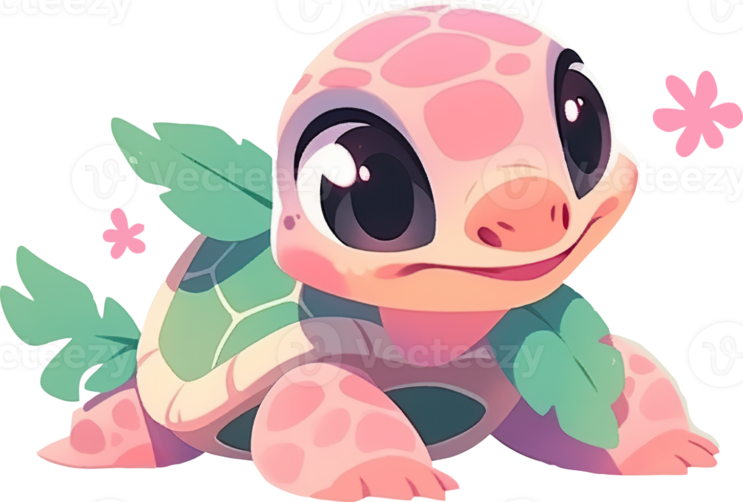 een schildpad met een roze schildpad Aan haar hoofd zit Aan een geruit oppervlakte met ai gegenereerd png