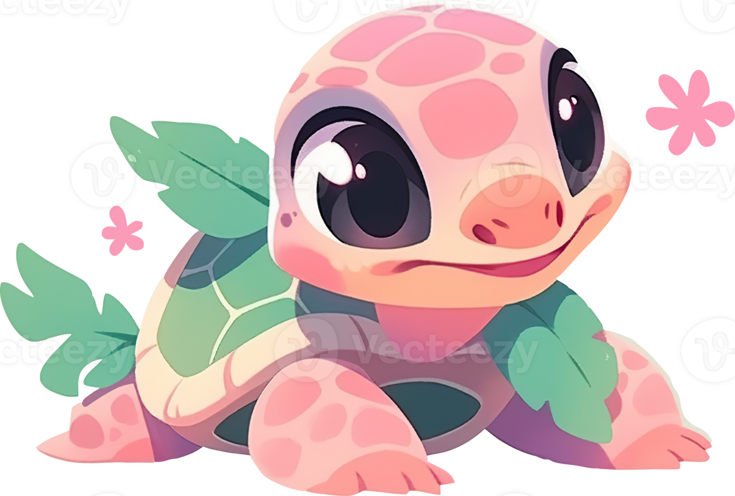 A turtle with a pink turtle on its head sits on a checkered surface with png