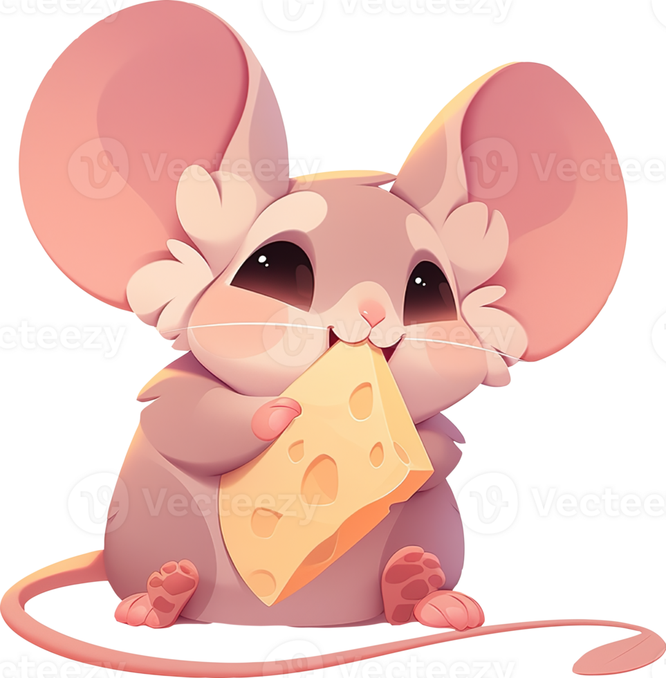 un ratón con un pedazo de queso en sus boca con ai generado png