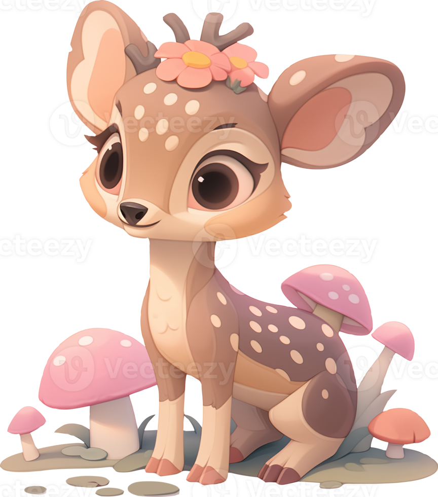 A cute deer with a pink bow on its head with png