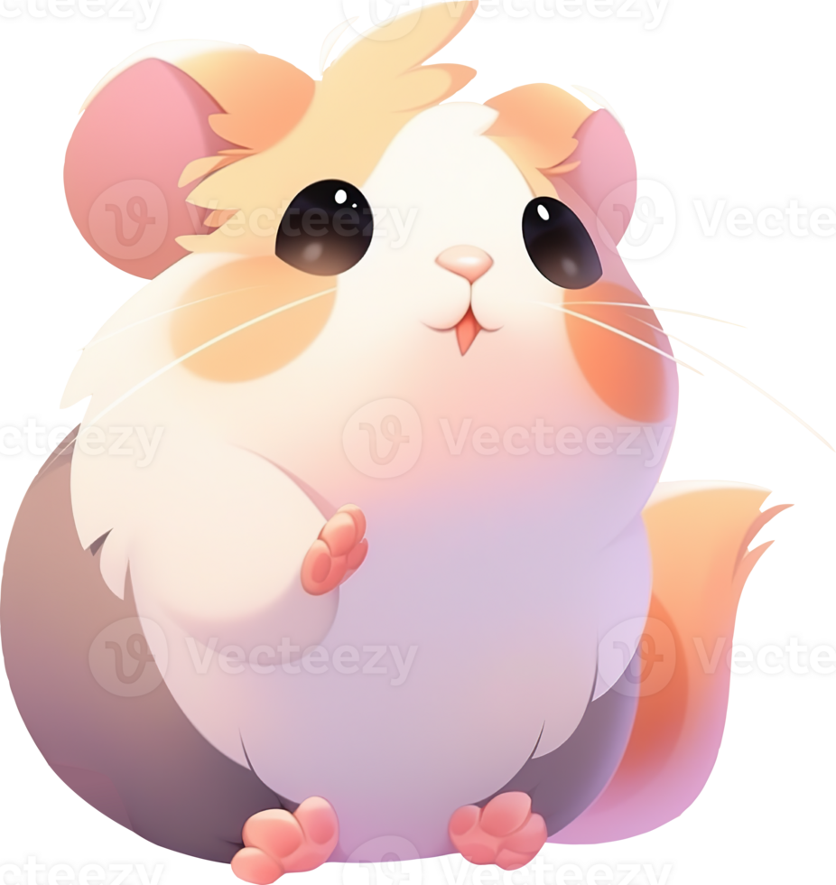 A cartoon of a hamster with a pink nose and a black background with png