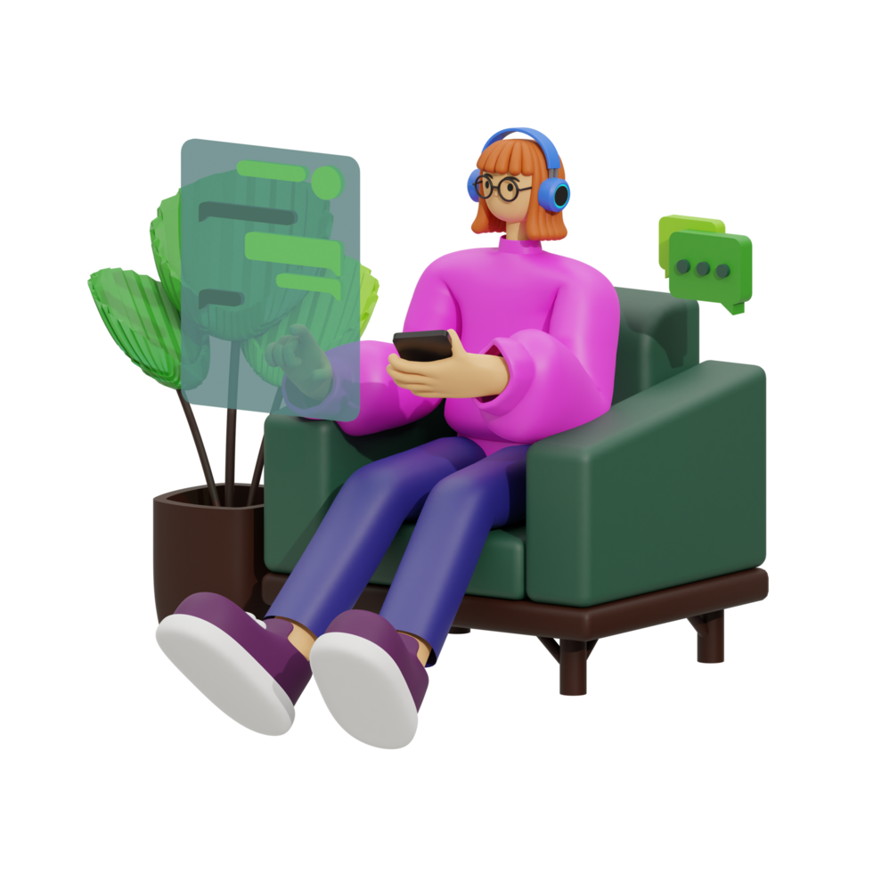 3d illustration chatting when sitting in the sofa png