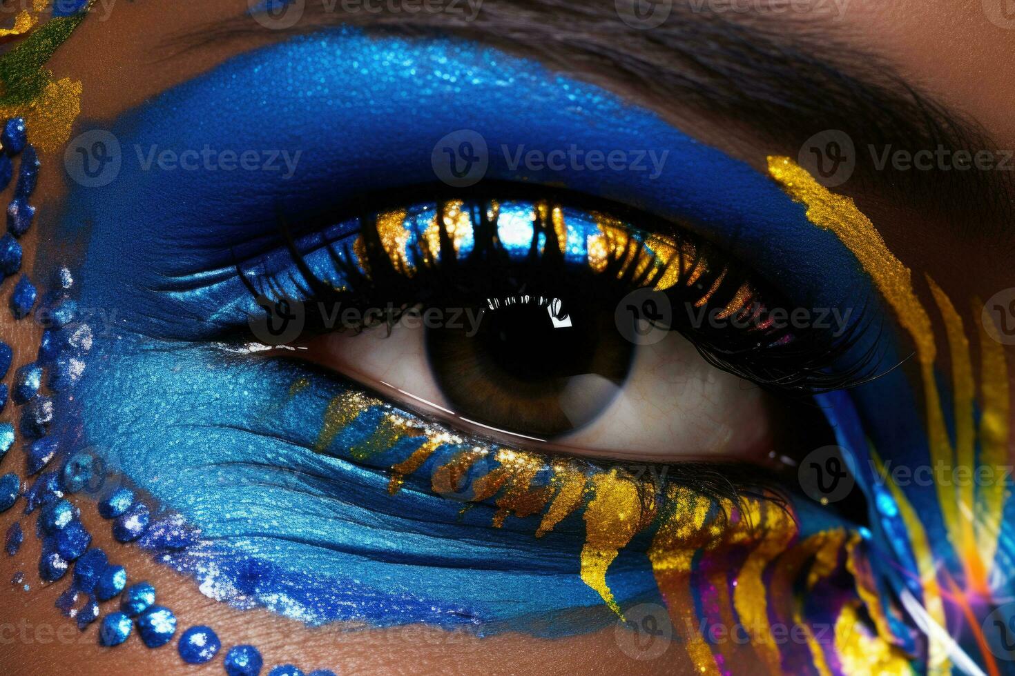 African supermodel. High fashion eye makeup extreme closeup. Generative AI photo