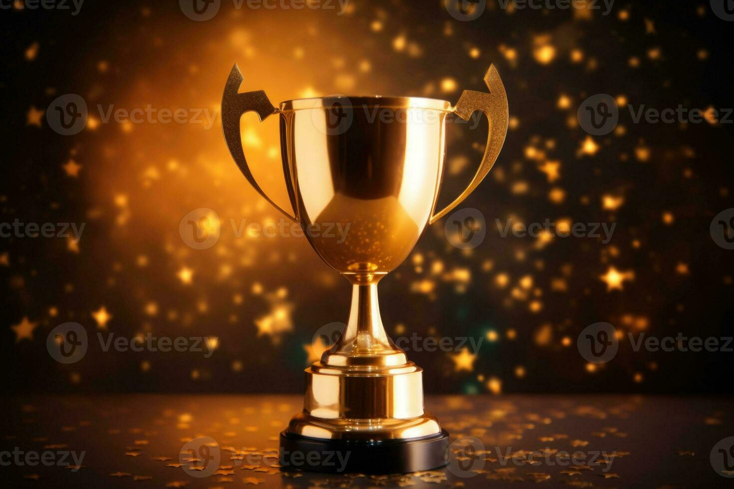 Champion golden trophy on blurred background. Concept of success and achievement. Generative AI photo